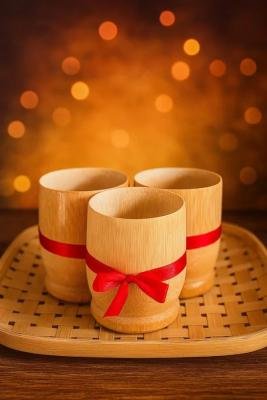 Bamboo Cup Set With Tray Combo