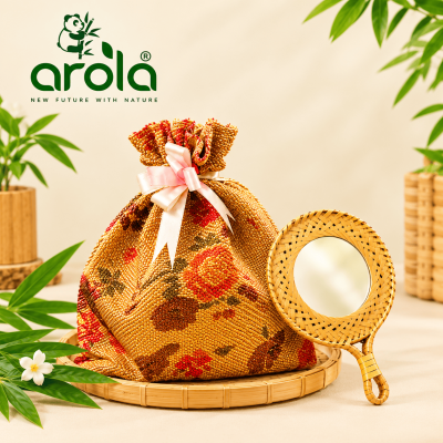 Handcrafted Bamboo Mirror with Traditional Gift Pouch